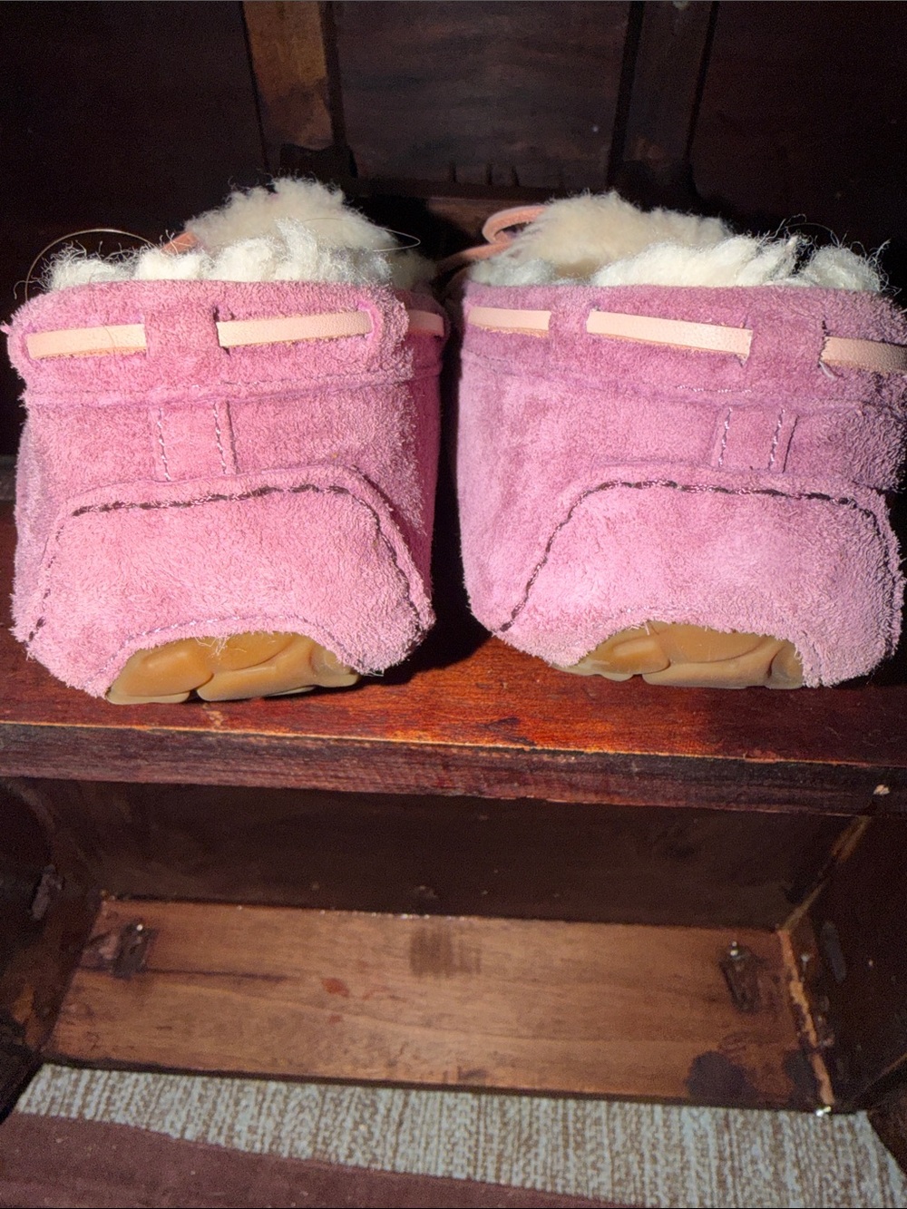 UGG Women's Pink Suede Shearling-Lined Moccasin Slippers - Picture 5 of 5